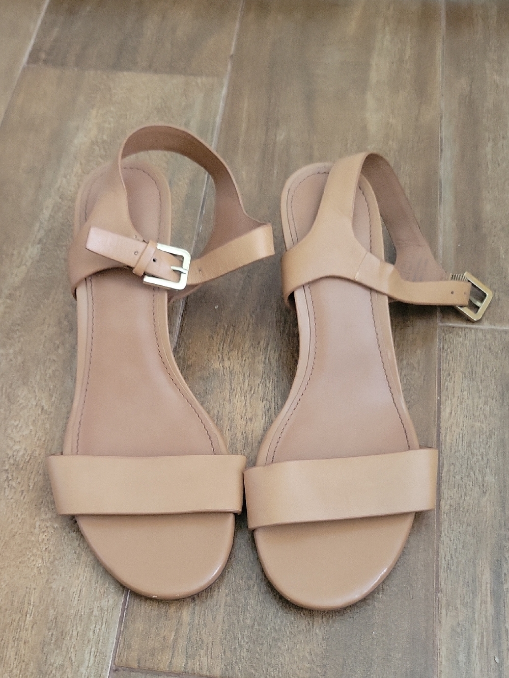 Aldo Nude Tan Leather Ankle-Strap Sandals